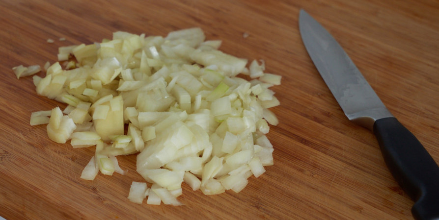 Cut onions for German Lentil Soup