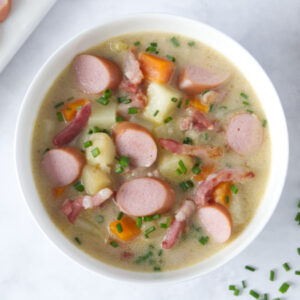 Traditional German Potato Soup wit Sausages